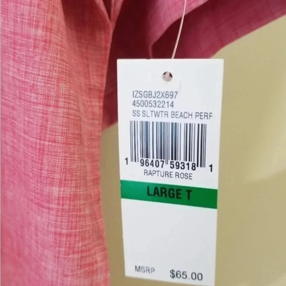 Izod Saltwater Beach Performance Surfside Short Sleeve Shirt Mens Light Pink NEW - Picture 8 of 12